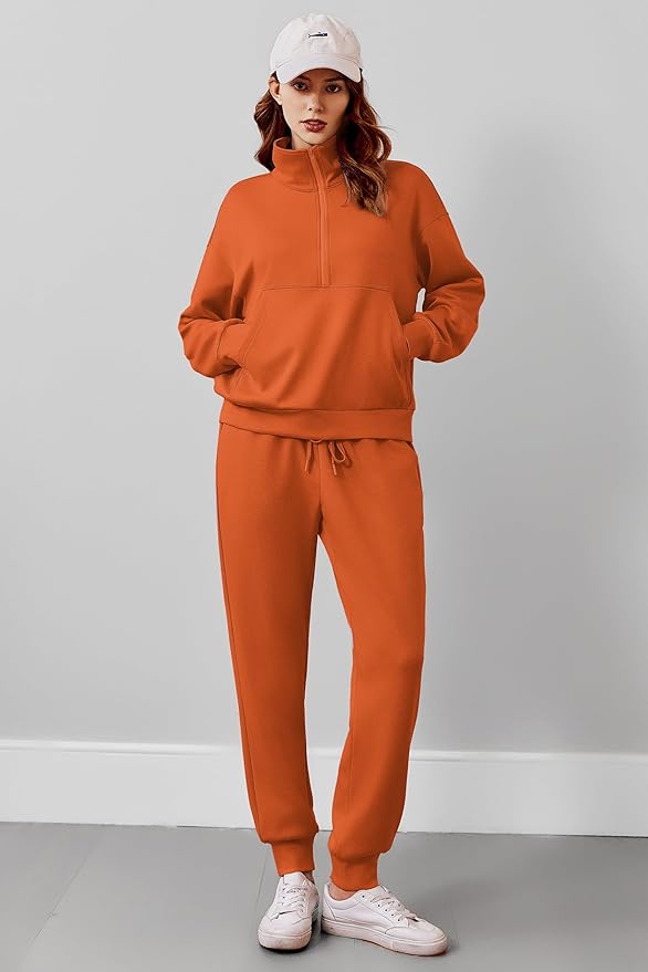 PINSPARK 2 Piece Sets for Women 2025 Fall Travel Outfits Long Sleeve Tracksuit Joggers Sets Half Zip Sweatsuit Matching Set