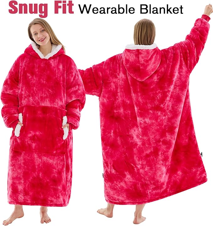 yescool Wearable Blanket Hoodie, Flannel Sherpa Fleece Blanket Sweatshirt for Adults Women Men,One Size Fits All
