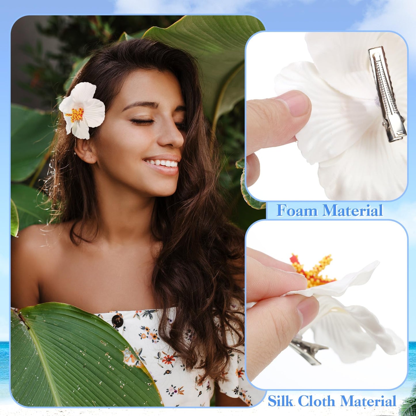 10 Pcs Hawaiian Flower Hair Clips for Women, Plumeria Hibiscus Hair Clips, Artificial Flower Clips 3.5 Inch Hair Accessories for