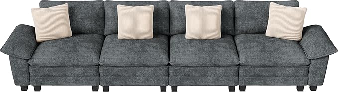 MIXPATIO 157.5" Cloud Modular Sectional Sofa, 4-Seater w/Deep Seat & Removable Arms, Plush Chenille for Living Room - Cyan