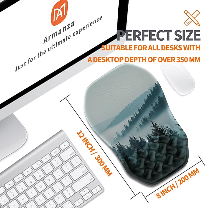 Ergonomic Slope Mouse Pad Wrist Support, Wrist Rest Mousepad for Carpal Tunnel Pain Relief with Massage Bulge and Slow Rebound Memory Foam (12x8 inch, Foggy Forest)