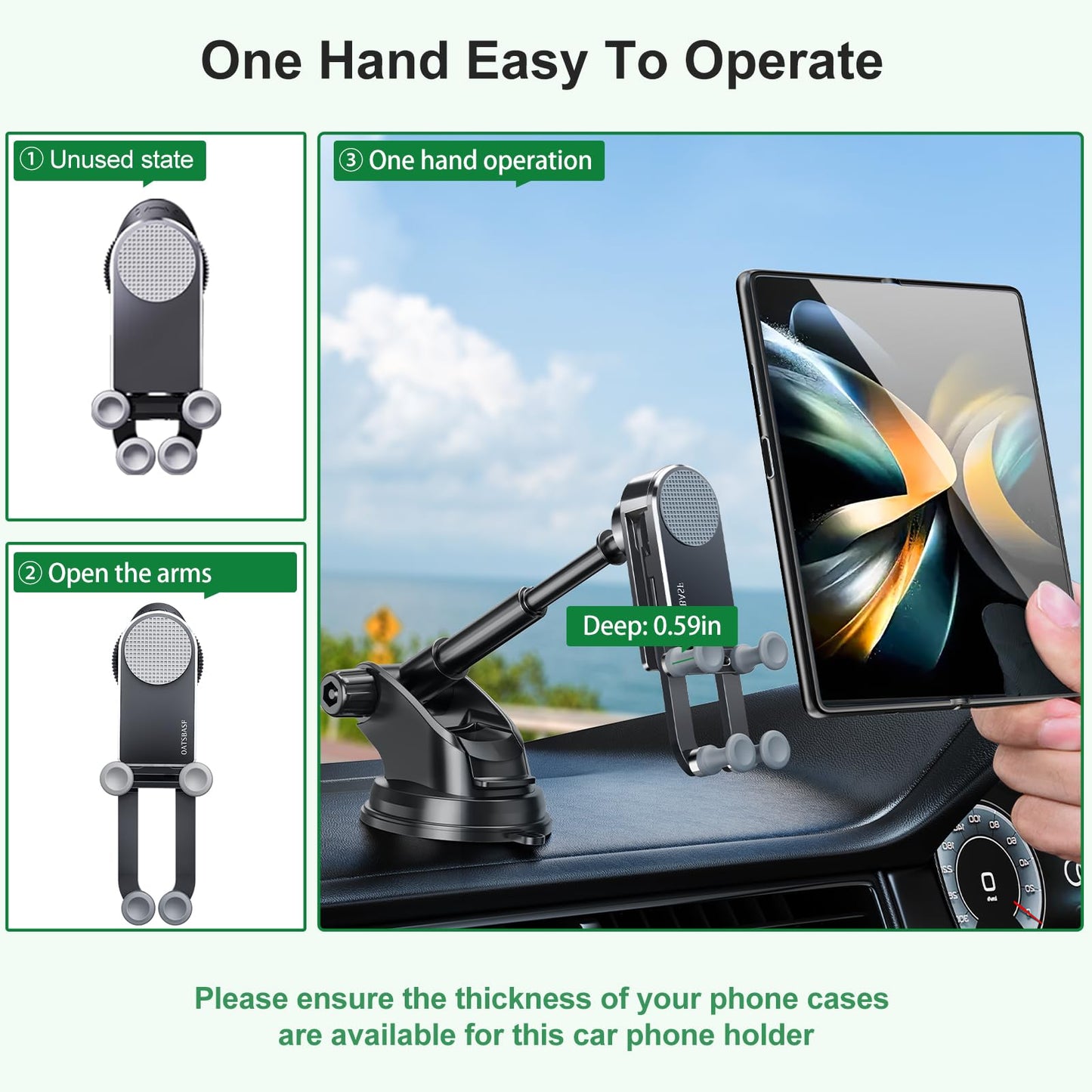 Xuenair Z Fold 4 Car Mount For Dashboard Windshield Window, Aluminum 2 Mode For Samsung Galaxy Z Fold 6 5 4 3 2 Accessories And