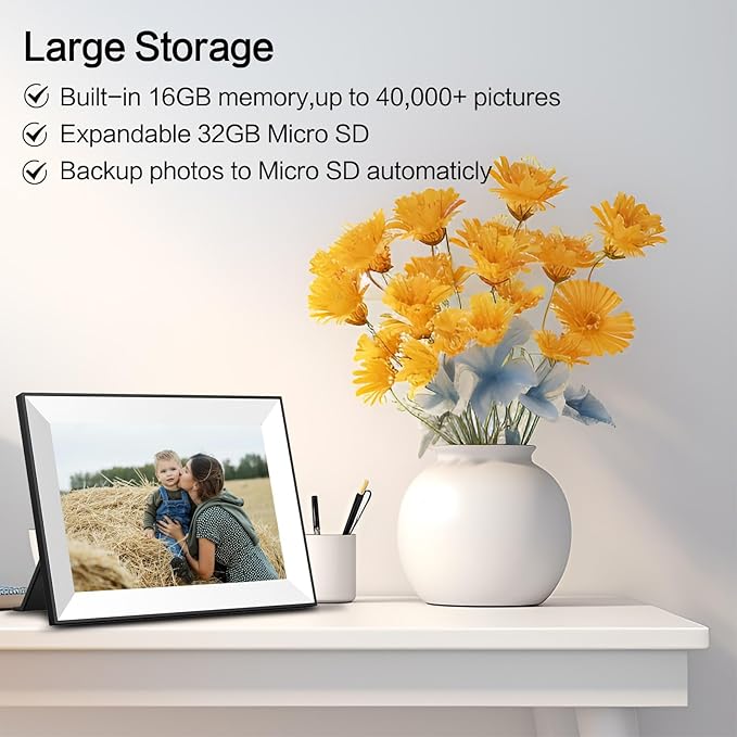 Frameo WiFi Digital Picture Frame 10.1 Inch, IPS HD Touch Screen Smart Electronic Photo Frame, Auto-Rotate Slideshow, Load Photos from Phone via App, Digital Picture Frames Gift for Family