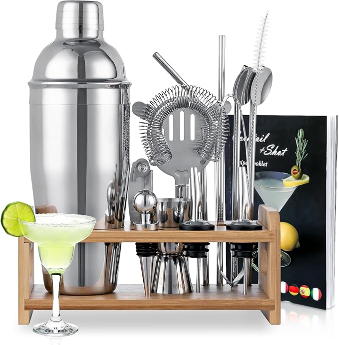 VONATES 15PCS Cocktail Shaker Set,750ml/25oz BartenderKit with Stand & Recipes, Bar Tools Set with All Bar Essential Acces...