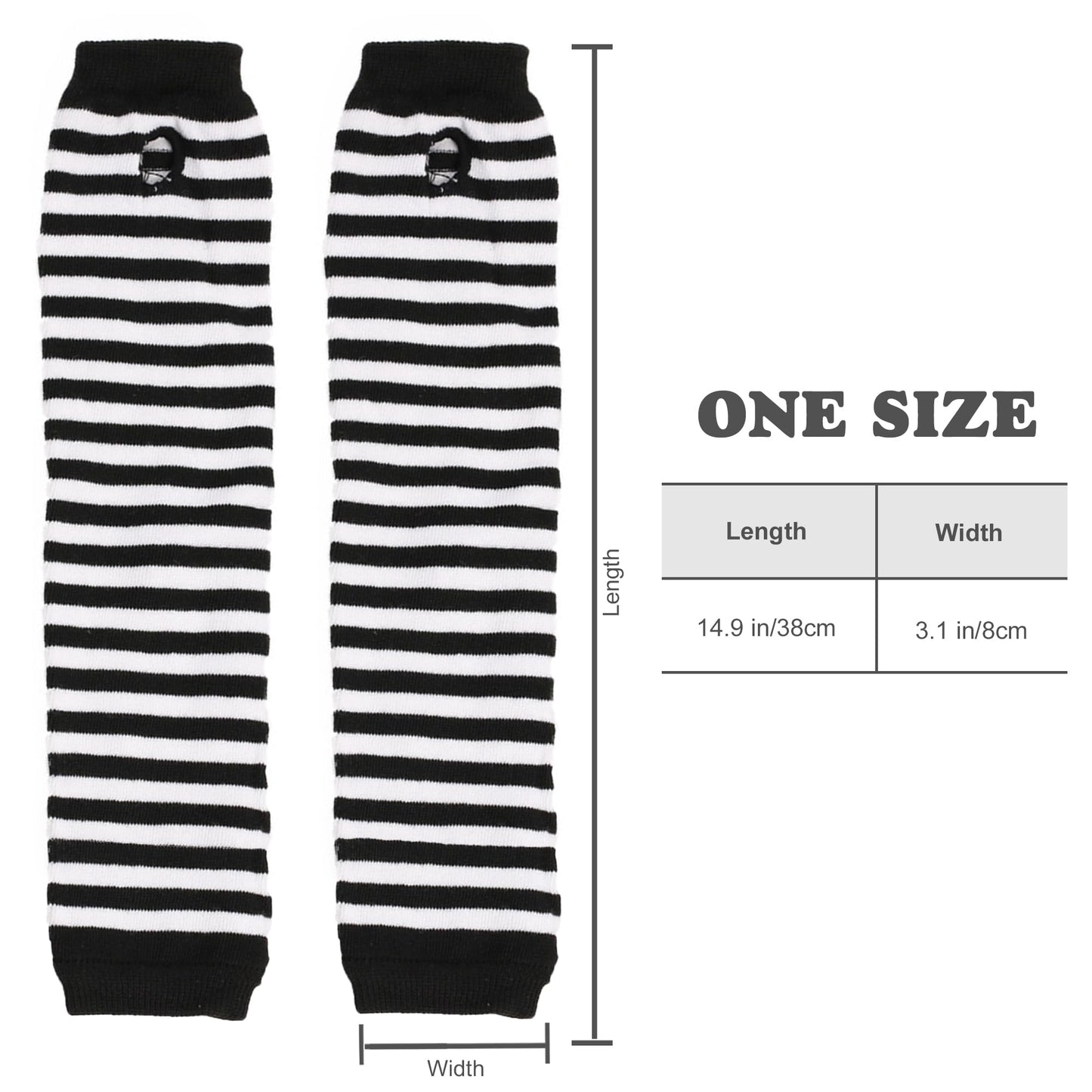 UTTPLL Womens Punk Gothic Long Arm Warmers Fashion Striped Fingerless Gloves Winter Warm Knitted Stretchy Mitten Thumb Hole Wrist Warmer Halloween Costume Stripe Black Grey