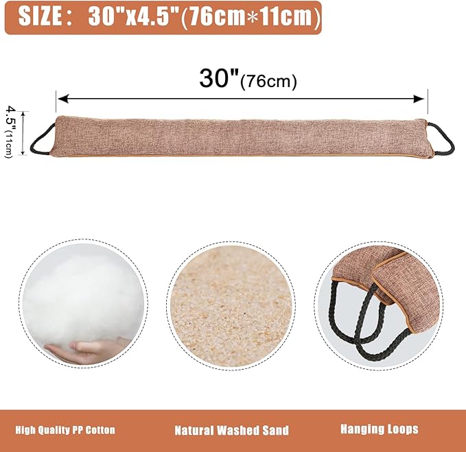 Marwood Under Door Draft Stopper 30 inch Wind Stopper for Door & Window, Weighted French Air Draft Stopper Front Door Snake Noise Blocker for Bottom of Door with Hanging Loops - Brown