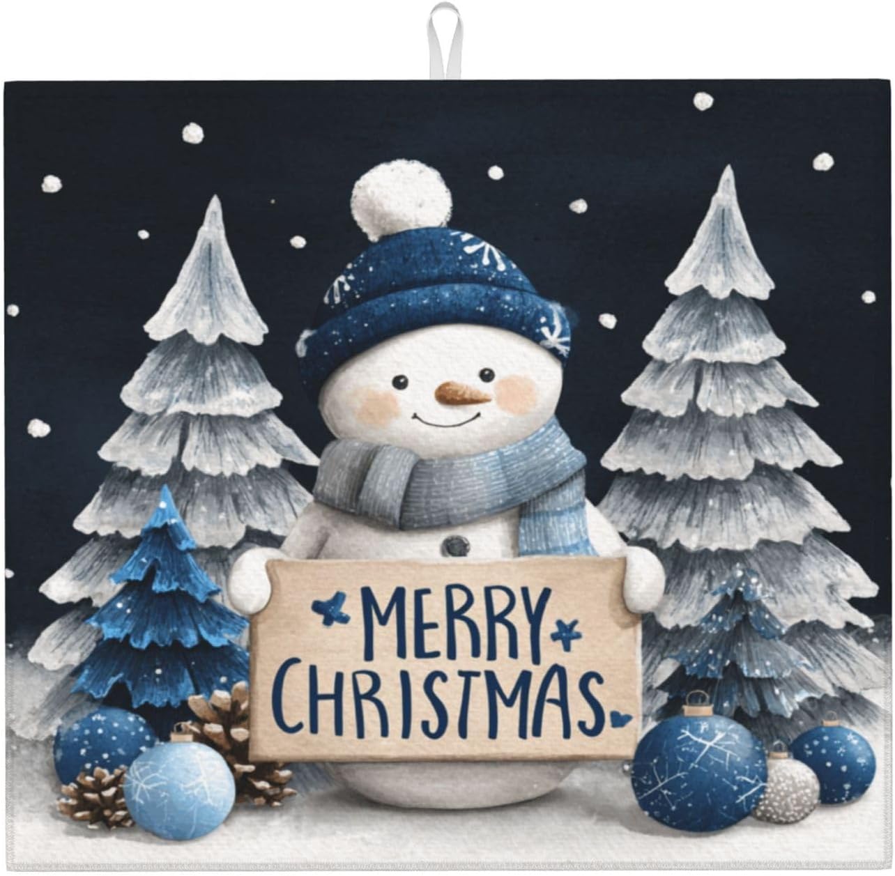 Dish Drying Mat Snowman Christmas Black Absorbent Microfiber Non Slip Quick Dry Heat Resistant Holiday Decorative Kitchen Counter Mat for Plates Cups Glasses 16x18 Inch