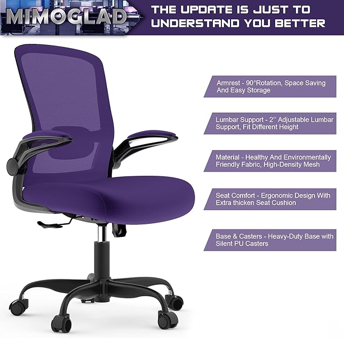 Mimoglad Office Chair, Ergonomic Desk Chair with Adjustable Lumbar Support, High Back Mesh Computer Chair with Flip-up Armrests-BIFMA Passed Task Chairs, Executive Chair for Home Office