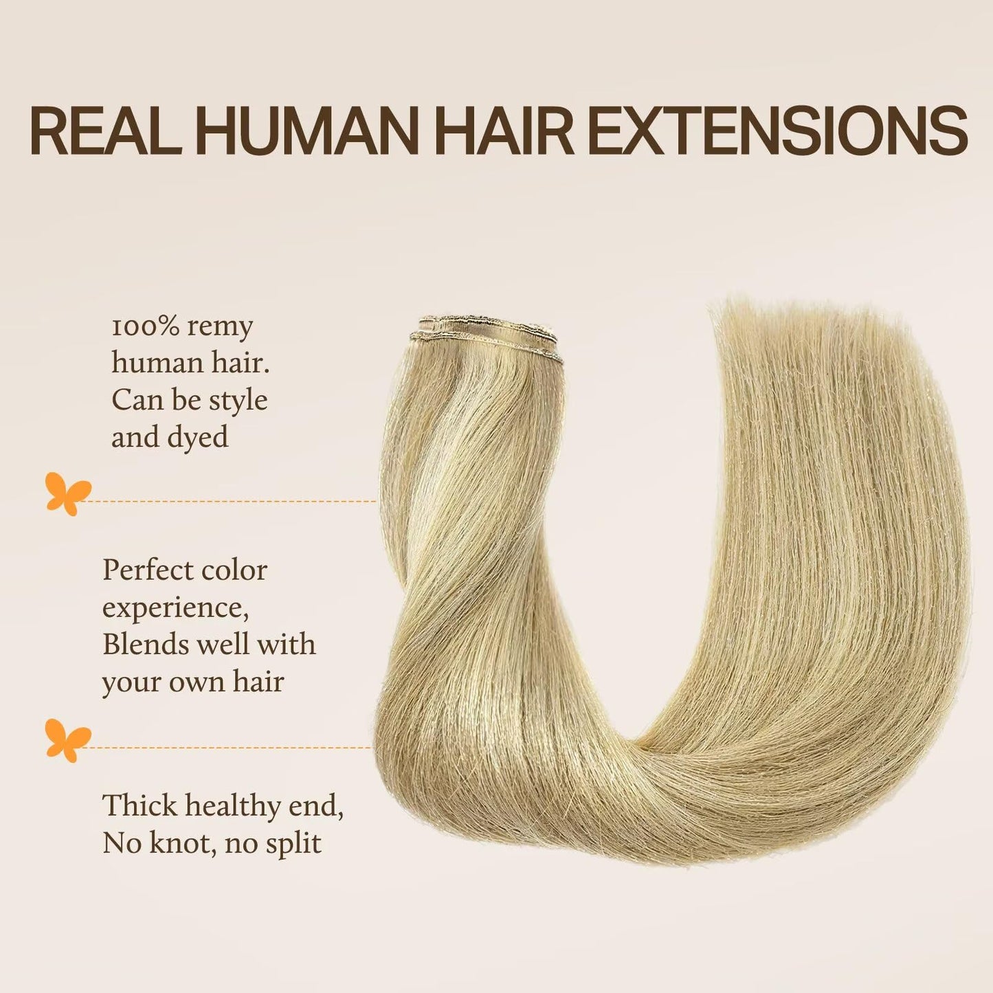 DOORES Wire Hair Extensions, 18 Inch 95g Fish Line Weft Extensions and 2pcs 30g Clip ins Light Blonde Highlighted Golden Blonde,