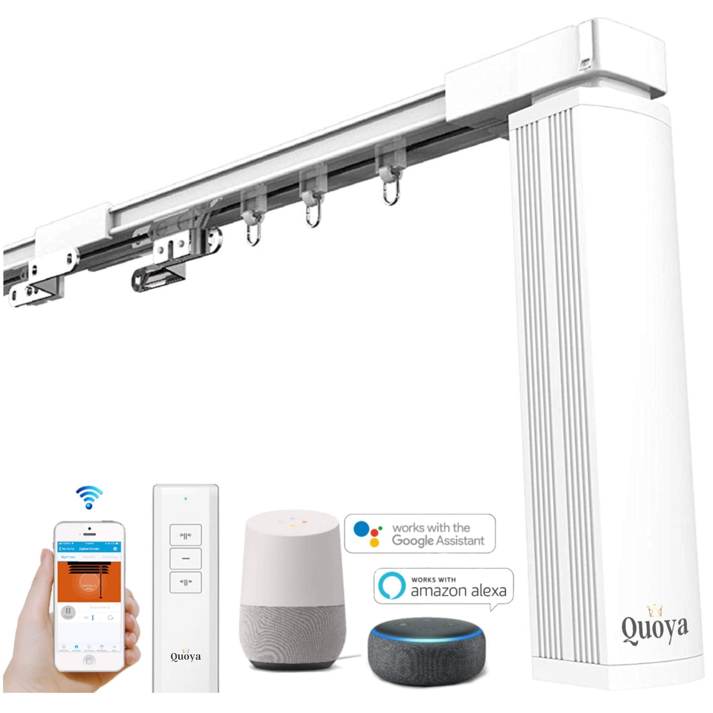 Quoya Ql500 Smart Curtains System, Electric Curtain Track With Automated Rail?Motorized And Adjustable Tracks/Rod/Pole (Up To 3.