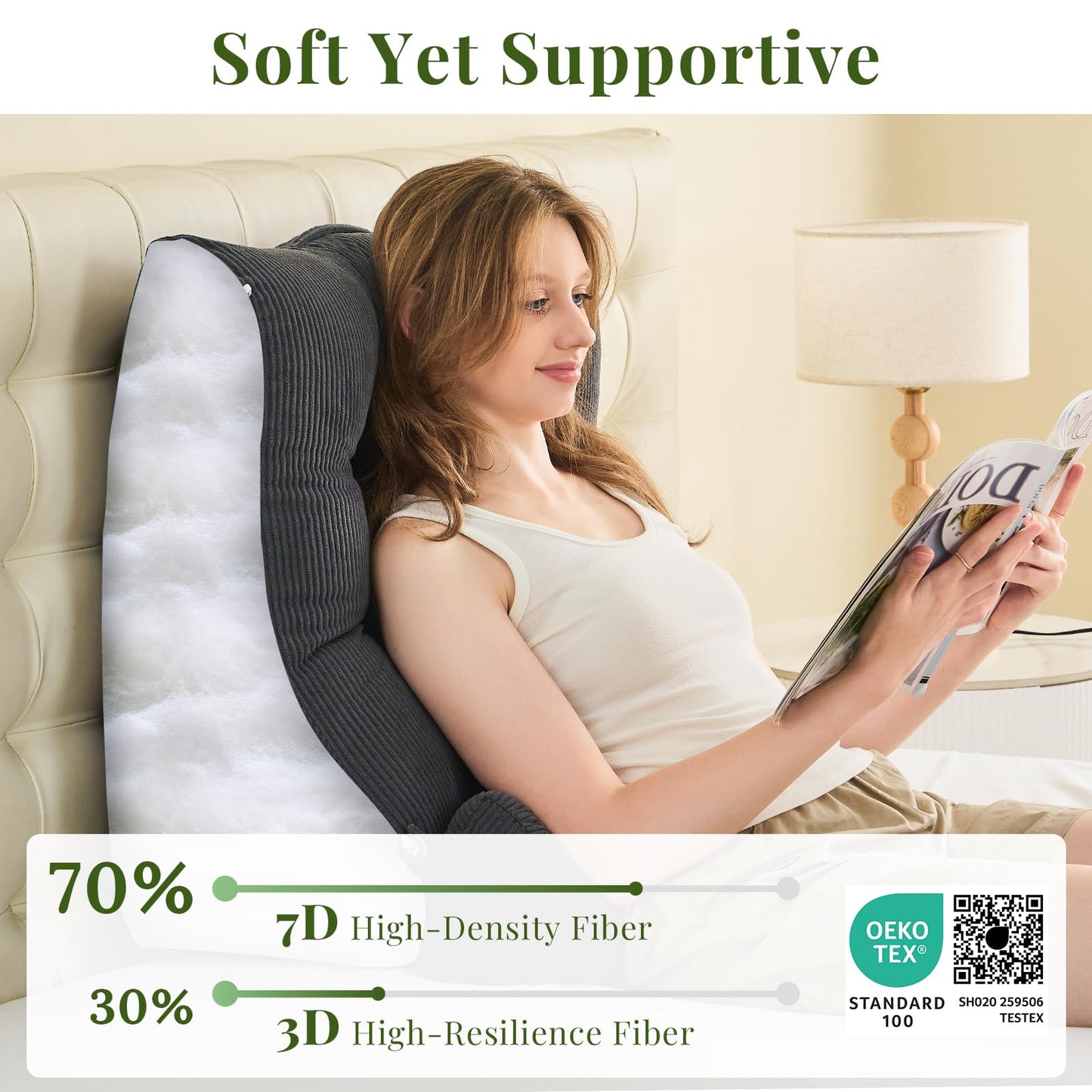 Sasttie Wedge Pillow Set, 2PCS Reading Pillow for Sitting, Bed Wedge Pillow Headborad for Sleeping, After Surgery, Acid Reflux, Leg and Back Support, with Neck Cushion, 23"x11.5"x23", Dark Grey
