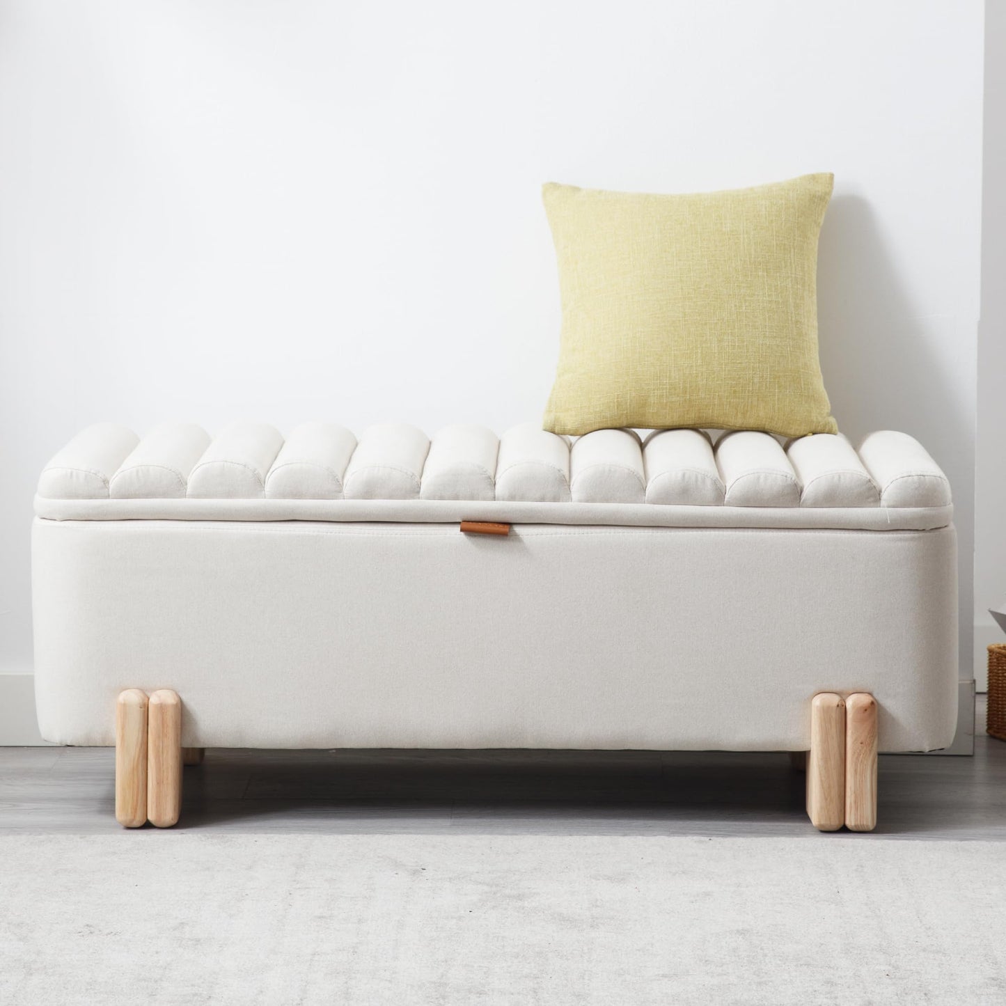 LZAREAL Wavy Ottoman Storage Bench Multi-Functional Narrow Entryway Bench Elegant End of Bed Bench with Storage and Safty Hinge for Living Room Entryway Hallway Bedroom Boutique, Beige
