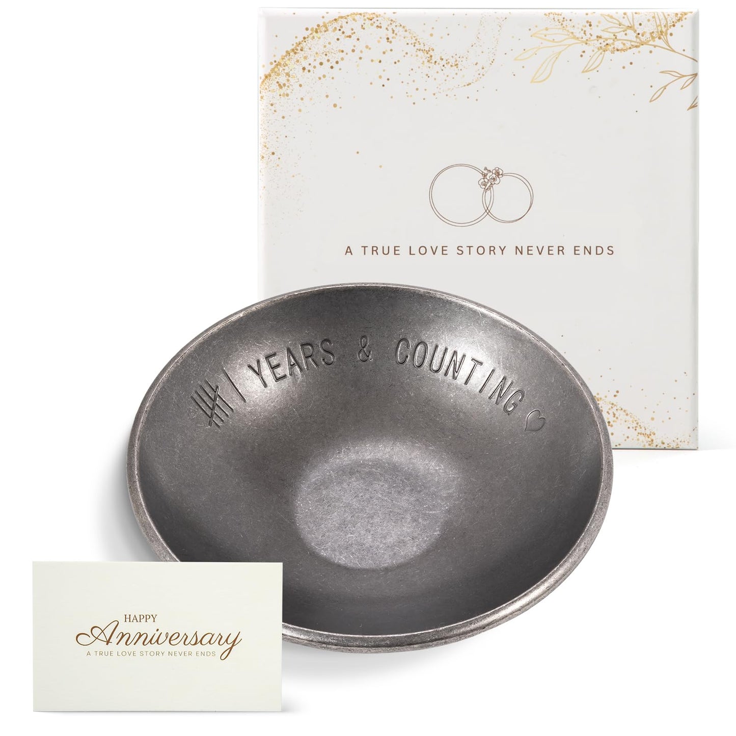 Urllinz Iron Gifts for 6th Anniversary for Him Her - 6 Year Anniverdary Jewelry Tray Decor for Couples Wife, Iron Ring Holder Dish&Gift Box, 4"