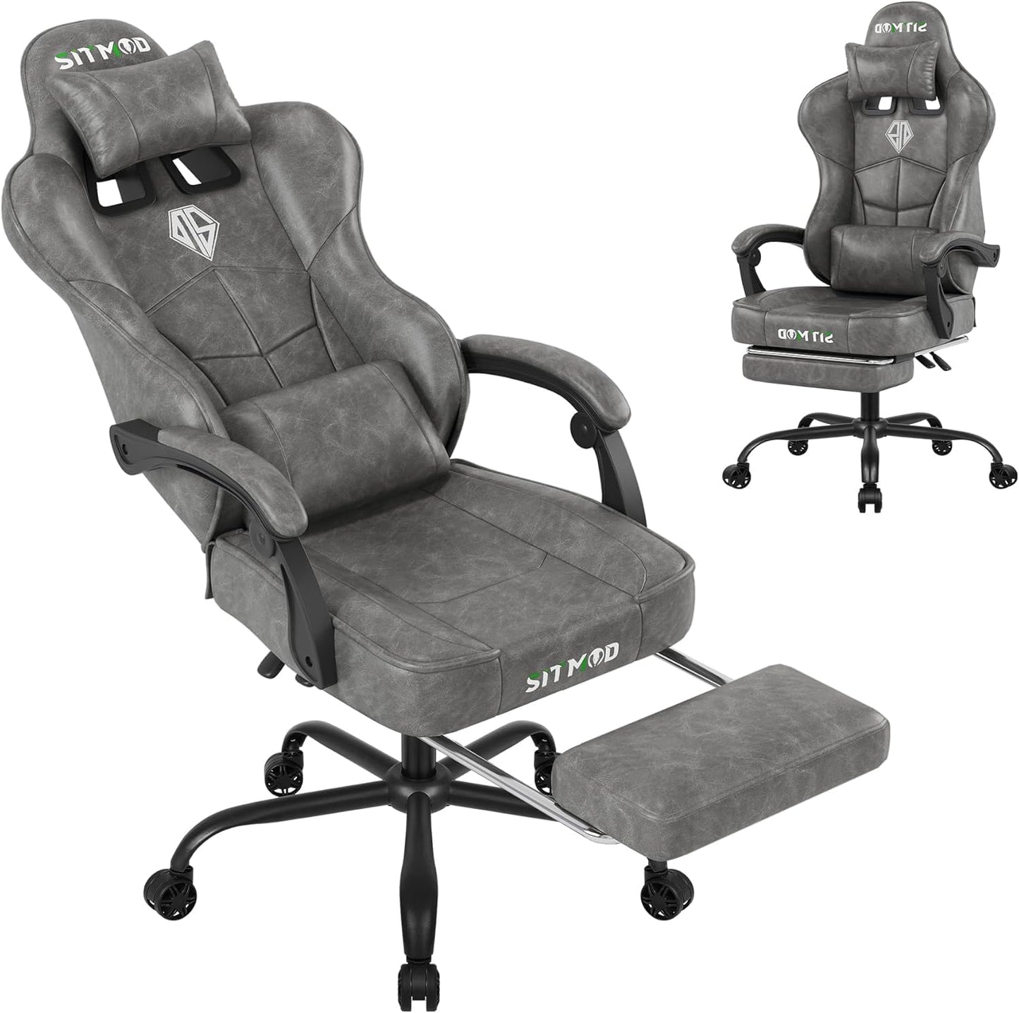 Gaming Chair with Footrest- Ergonomic Gaming Chairs for Adults, Heavy Duty Big and Tall Computer Chair with Reclining Back, Lumbar Support Headrest, Comfortable Gamer Chair for Game Office Silla Gamer