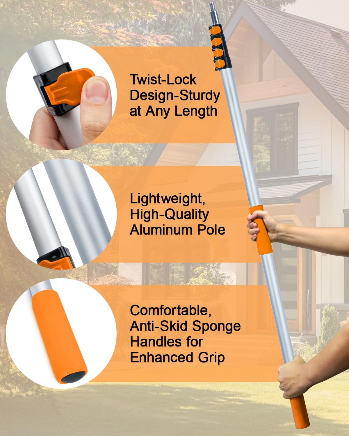 Lupar Light Bulb Changer Pole Kit 3 FT to 20 FT Telescoping Extension Pole with 2 Baskets and Suction Cup for High Ceilings and Recessed Lights Lightbulb Tool Removal Changing
