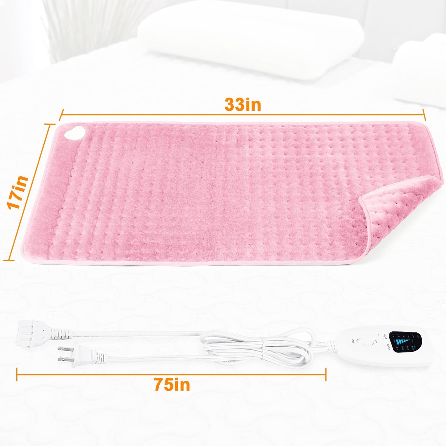 Deepsoon Heating Pad,Electric Heating Pads for Back,Neck,Abdomen,Moist Heating Pad for Shoulder,Knee,Arms,Legs,Dry/Moist Heat & Auto Shut Off,Christmas Gifts for Men and Women,BabyPink,33x17 Inch