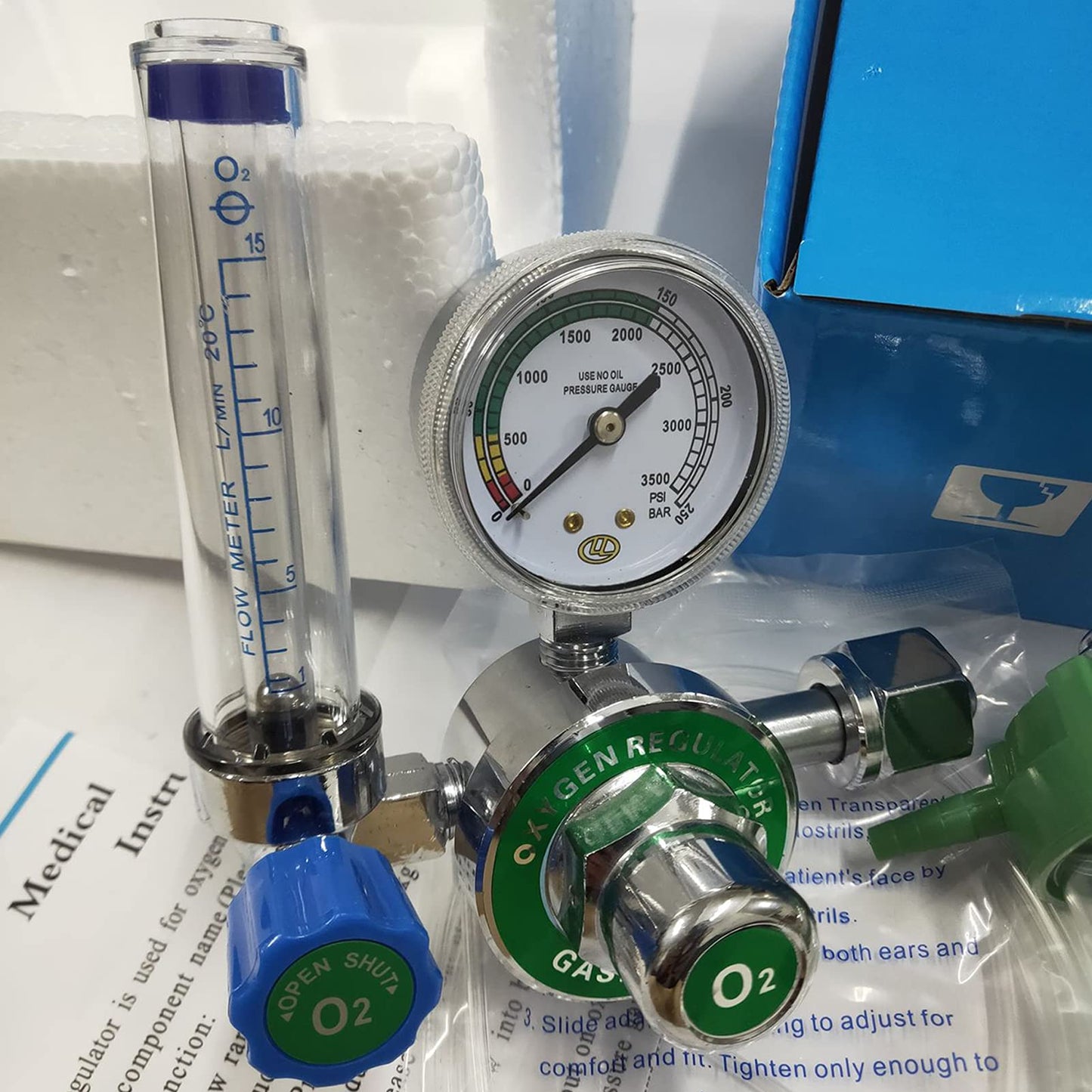 WX-YQ02 Oxygen Pressure Gas Regulator Inhaler O2 Pressure Reducer Oxygen Gauge Flow Meter,Buoy Type Female Thread and Tube