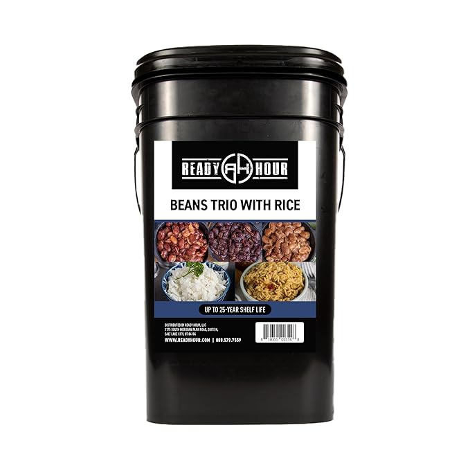 Ready Hour Beans Trio with Rice Kit Bucket (100 Servings) Survival Beans and Rice, Survival Food Storage, Emergency Prepar...