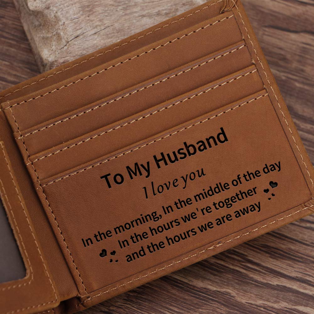 Kenon Personalized Leather Wallet Father's Day Birthday Gift For Husband, Engraved RFID Blocking Bifold Stylish Wallet For Husband Valentine's Day Christmas Gifts