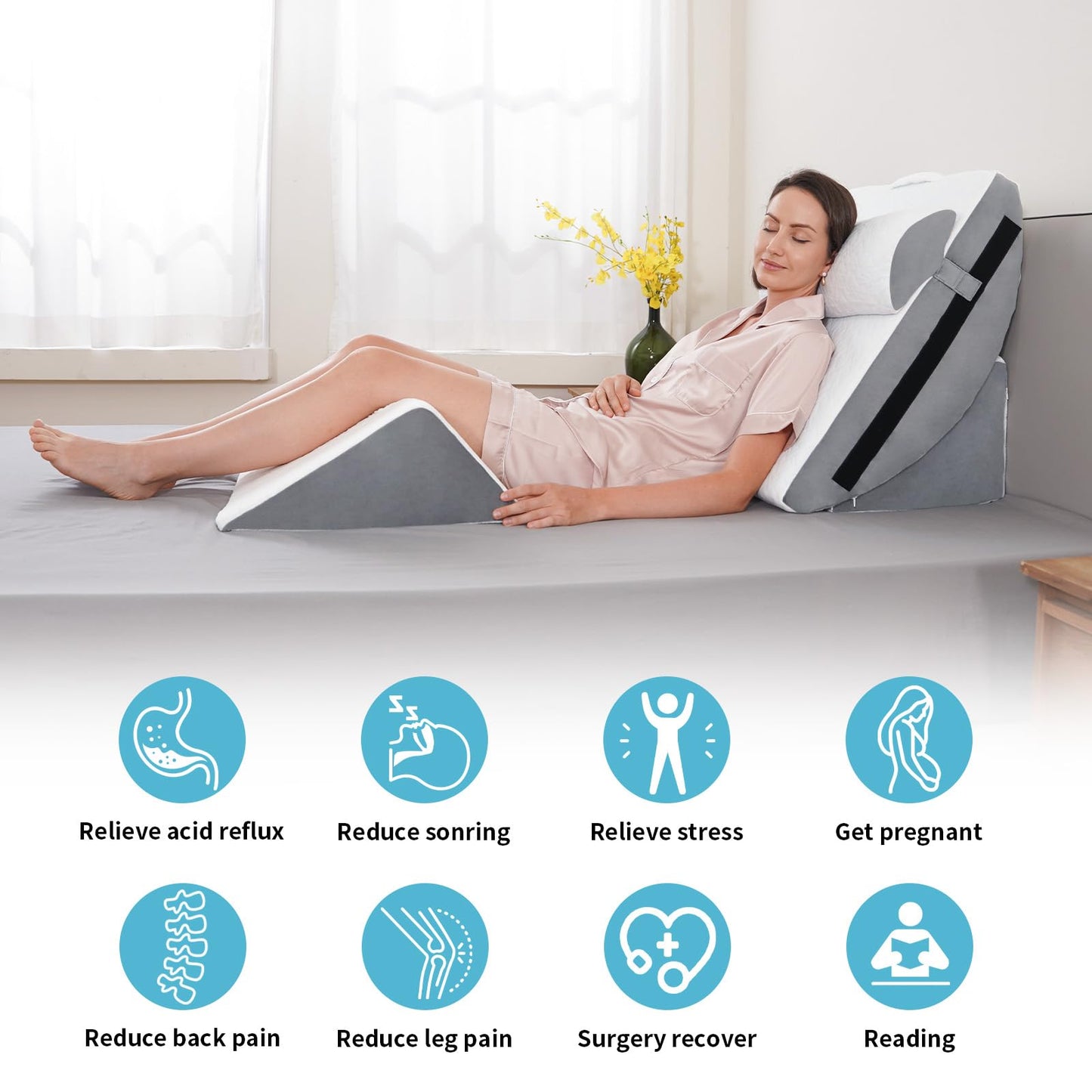 Maigaoukus 4PCS Orthopedic Bed Wedge Pillow Set for After Surgery – Adjustable Memory Foam Body Positioners for Leg, Knee, Back Pain Relief, Elevated Pillows for Adult Sleeping Acid Reflux