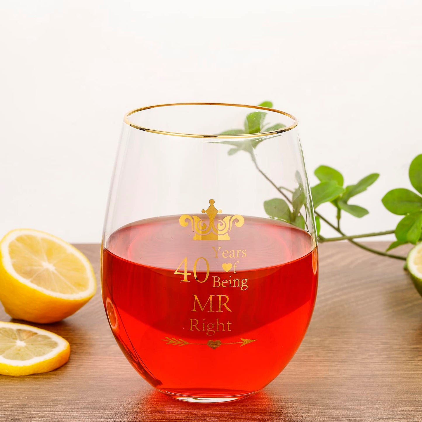 HLIKEM Pack of 2 Wine Glass Mr Right Mrs Always Right 40th Wedding Engagement Anniversary Cups for Couples Parents Tumbler 40 Years Anniversary Present Wine tumbler Cups