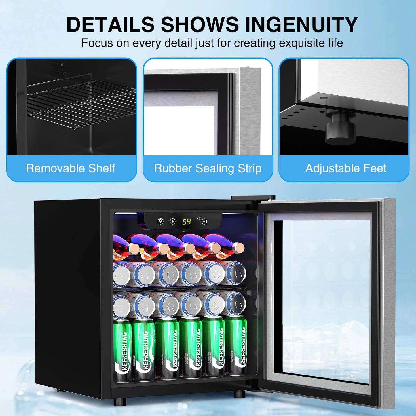 Kismile Beverage 36L Refrigerator Cooler Mini Fridge,1.3 Cu.Ft Drink Fridge for 12 Bottle 50 Can with Quiet Compressor,LED Light,Electronic Temperature Control for Home/Bar/Office