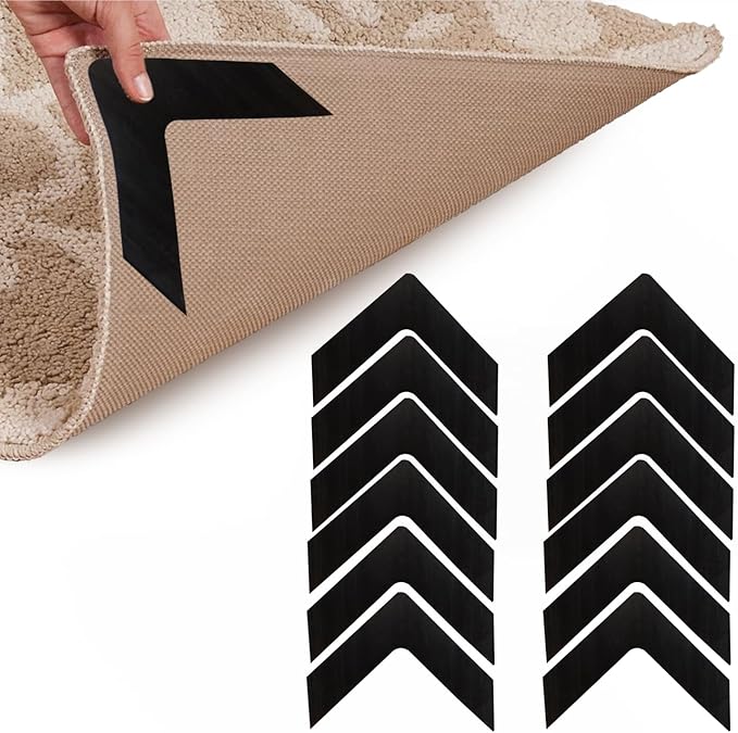 iPrimio NeverCurl Best V Shape Design Rug Corner Gripper to Instantly Stop Rug Corner Curling - Safe for Wood Floors - for Indoor & Outdoor Rugs - Carpet/Rug Tape - Not an Anti-Slip Pad