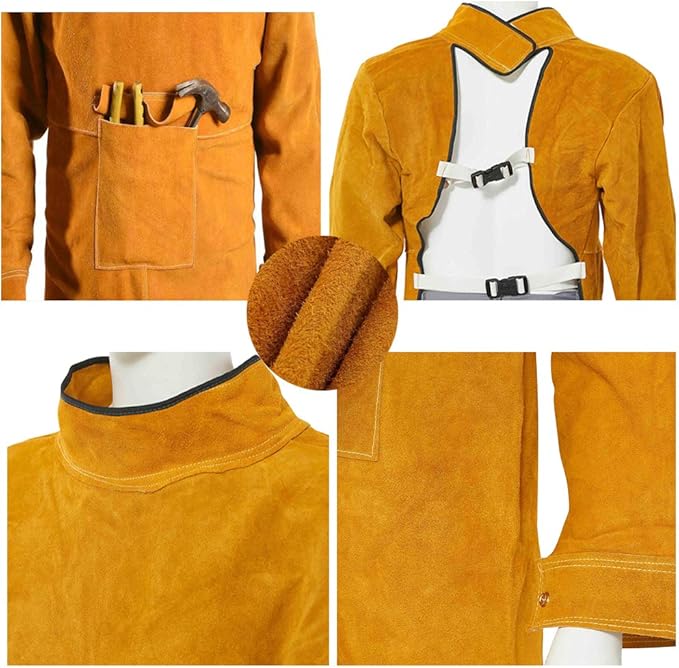Leather Welding Apron with Sleeves,Heavy Duty Welding Jacket,Heat Flame Resistant Welder Apron for Men