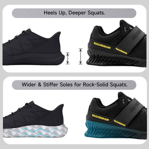 MANUEKLEAR Strong Anti-Slip Deadlift Lifting Squat Shoes for Men, Professional Training Weightlifting Shoes for Men and Women with Rubber Non-Slip Sole Shining Black