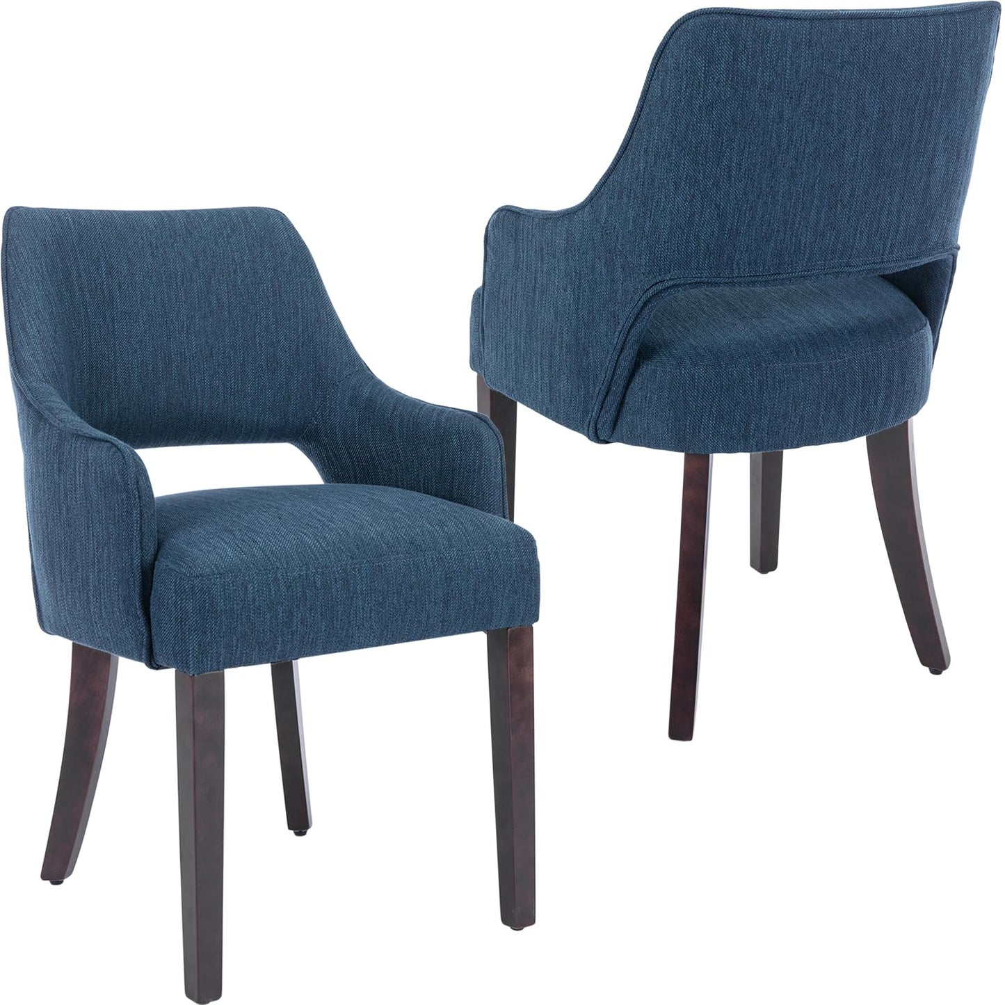 LZAREAL Modern Dining Chairs Set of 2 Upholstered Linen Accent Side Chair with Mid Open Back & Wood Legs, Arm Chair for Home Kitchen and Restaurant, Linen Blue