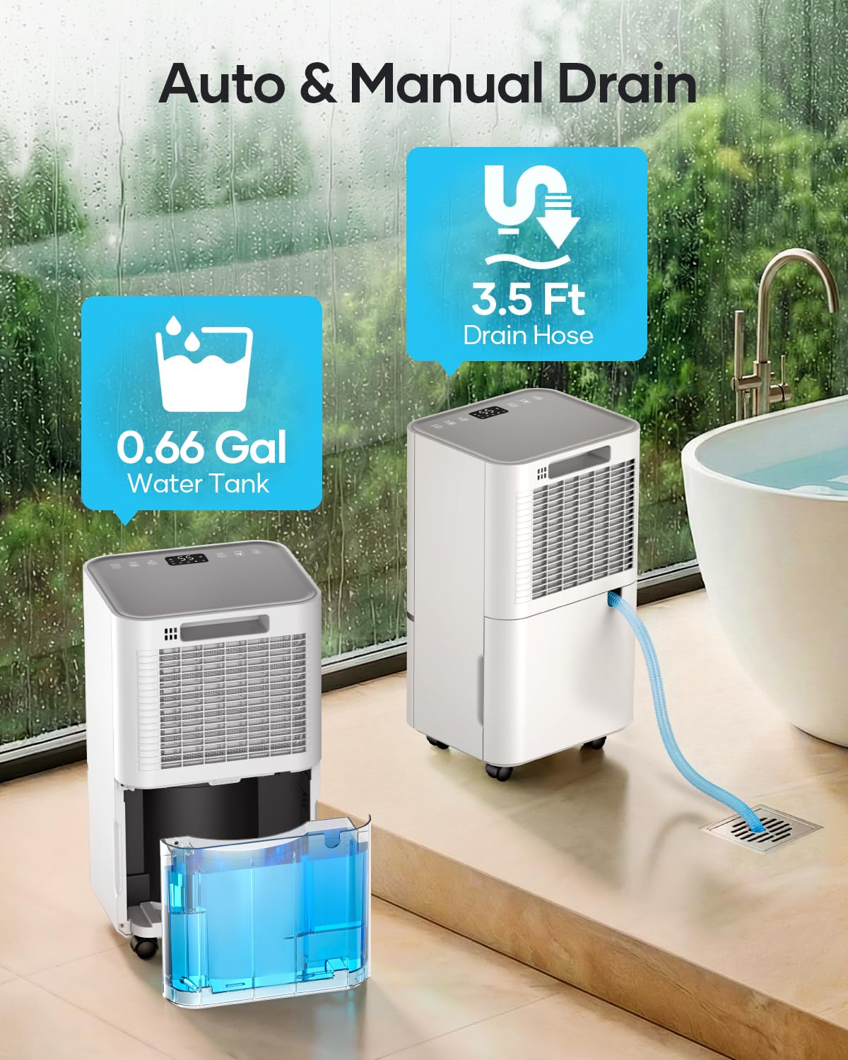 34 Pints Dehumidifier for Basement with Drain Hose Up to 2500 Sq.Ft, Compressor Dehumidifiers for Home, Bedroom, Bathroom, Large Room, 3 Modes, Intelligent Humidistat, Auto Shut-off, 24H Timer, White