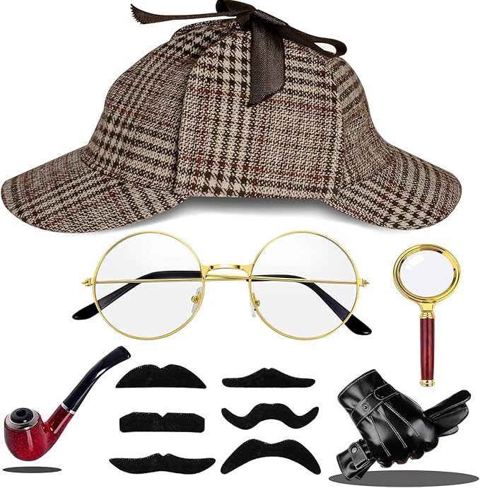 wevgbv Detective Costume Accessories Set, Detective Hat Dress up Costume for Adults Men Women, Halloween Spy Costumes