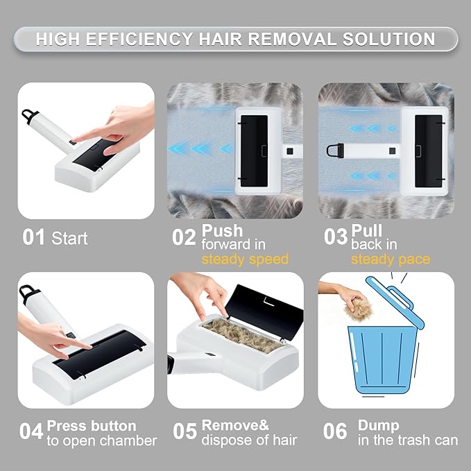 Electric Carpet Rake & Pet Hair Remover Tool - 5-Section Extendable Handle Motorized Dog & Cat Hair Removal for Carpets, Hardwood Floors, Car Trunk, Sofa, Rugs, Cat Bed & Laundry (White, Electric)
