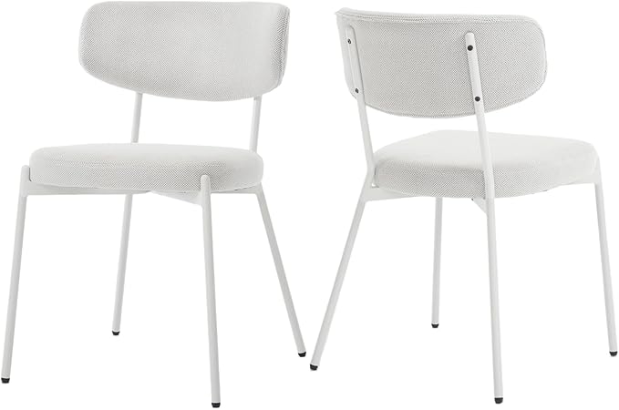 KCC Modern Mid-Century Velvet Dining Chairs Set of 2, Upholstered Stylish Kitchen Chairs Accent Diner Chairs with Metal Legs and Curved Back for Kitchen, Dining Room(White)