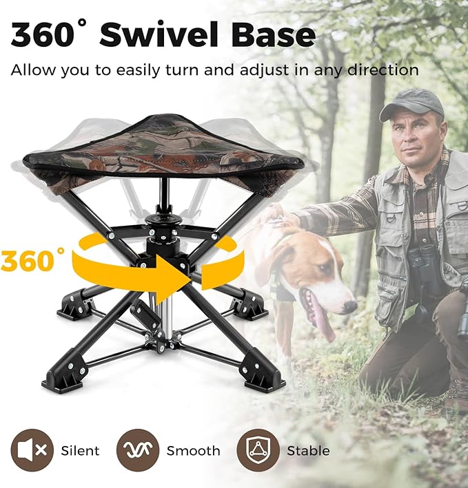 GYMAX 360° Swivel Camping Stool, Portable Folding Stool Seat with Carry Bag, Collapsible & Lightweight for Outdoor Fishing Backpacking Hunting Hiking Travel