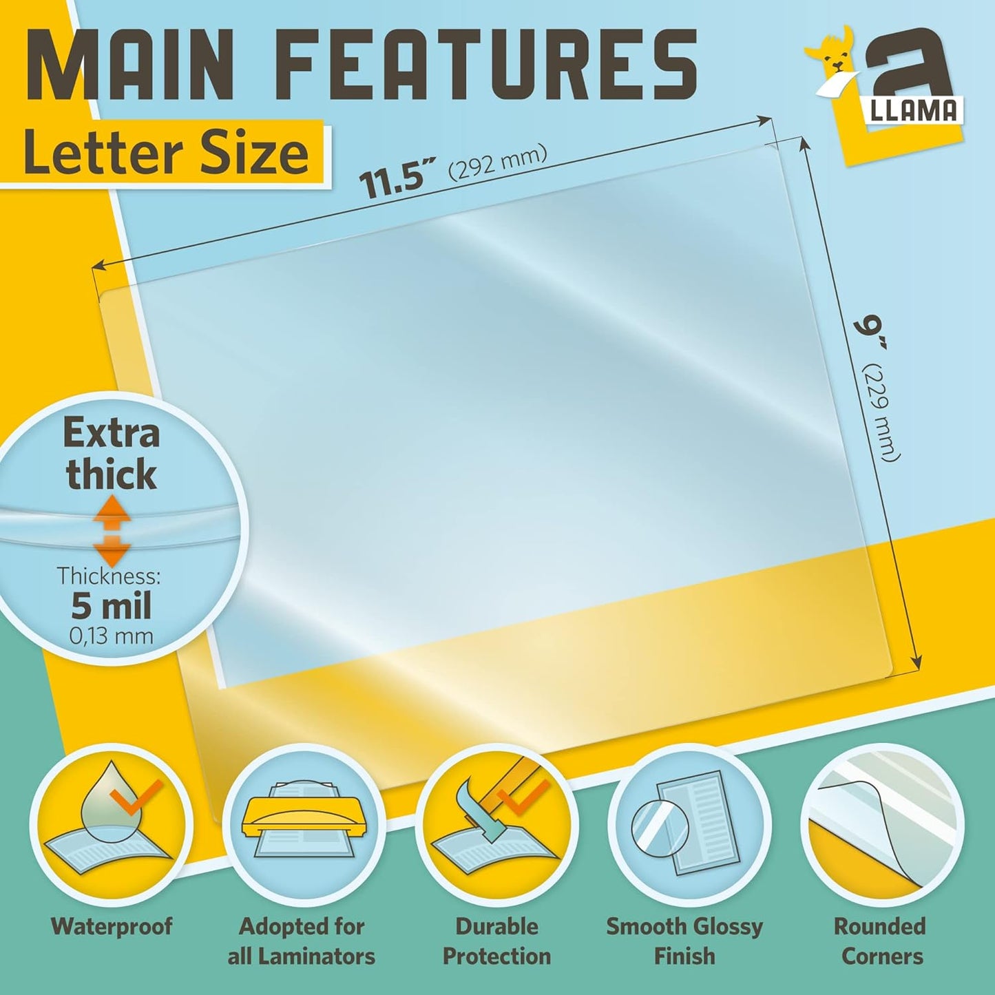 Thermal Laminating Pouches, 9 x 11.5 Inches, 5 Mil Thick, 20 Pack of Glossy Lamination Pouches, Fitted for Letter Size Laminating Sheets 8.5 x 11