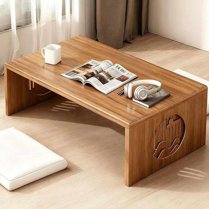 Ekjkldo Japanese Folding Coffee Table, Low Coffee Table for Sitting on The Floor, Japanese Floor Table No Assembly Small Coffee Tables for Living Room Tatami Tea Room Dining Bedroom 31.5 Inch