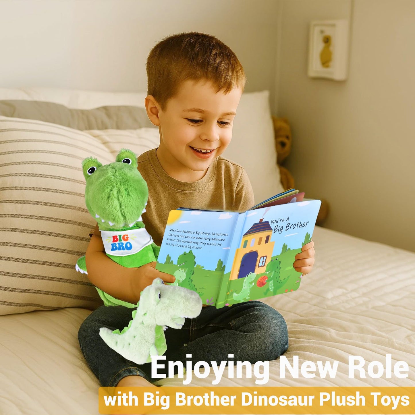 JAJOAGIA Big Brother Gift for Boy for Older Siblings of New Baby Includes Plush Dinosaur with Storybook, Ideal Birthday & Special Occasion Gift for Boys (Big Brother/Little Brother)
