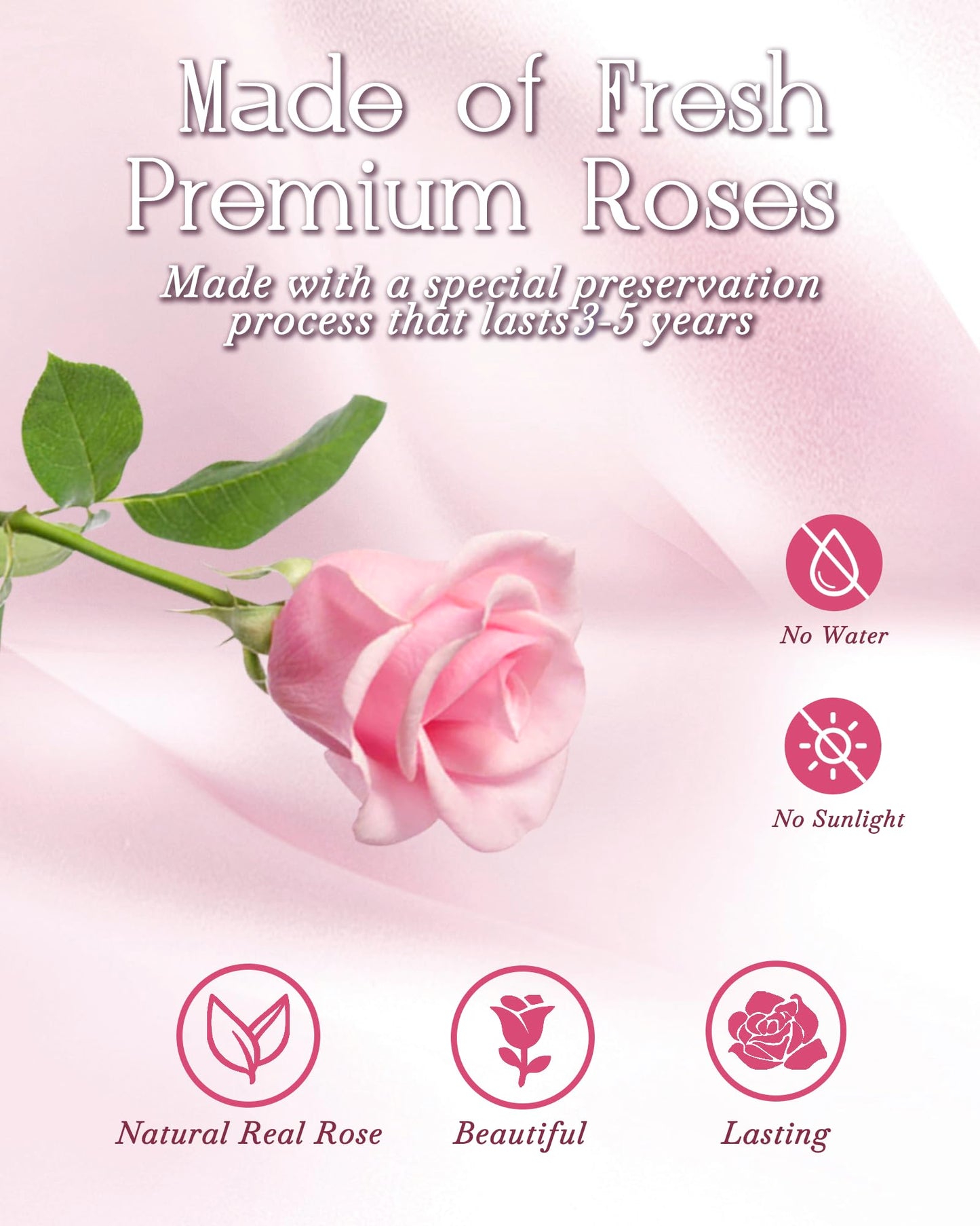 HVY Preserved Flowers Gifts for Her,Preserved Rose Bouquet in Glass Dome,Forever Flowers Fresh Bouquet Present for Women Mothers Day Birthday Gifts for Mom Wife Grandma,Pink Real Rose