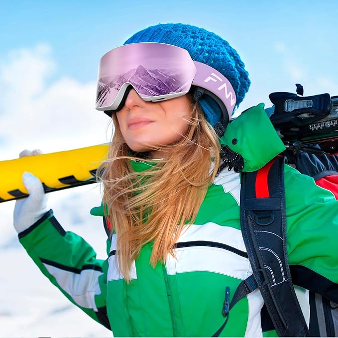 Ski Goggles for Men Women,Frameless UV Protection OTG Anti-fog Snowboard Snow Skating Goggles