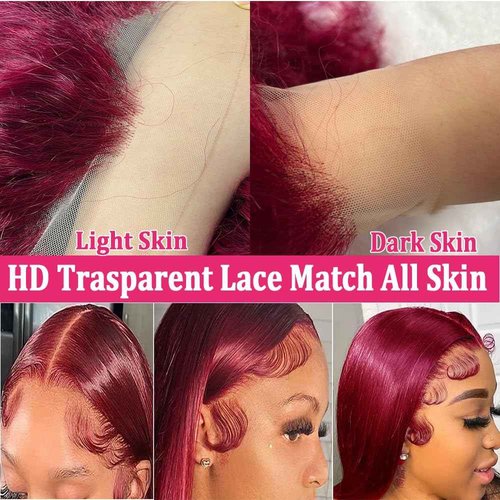 Burgundy Lace Front Wig - 180% Density, 13x4, Body Wave, Baby Hair - 24 Inch Human Hair HD Lace Wig Pre Plucked