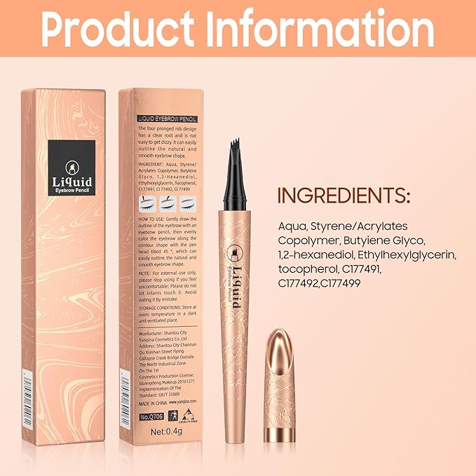 Eyebrow pen - Liquid Eye Brow Microblading Pencil With Micro 4 Point Lift & Brow Pen Snatch, Long-Lasting Waterproof Eyebrow Pencils for Women (Black)