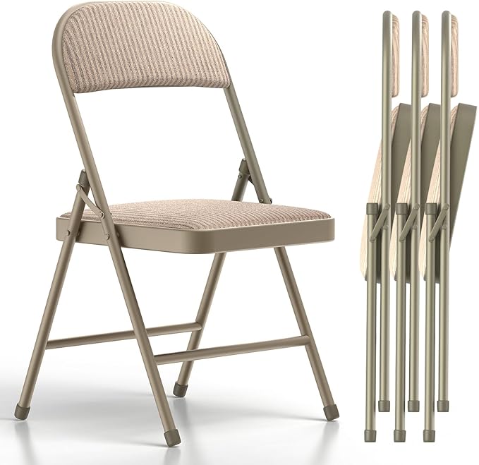 Nazhura 4 Pack Folding Chairs, Fabric Dining Chair Set with Padded Cushion and Back, Indoor Outdoo Seat for Home Office Ev...