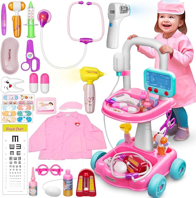 Aowjoy Toy Doctor Kit for Kids, 27Pcs Pretend Medical Station Set with Costume, Medical Role Play Set Toys for Boys Girls,...
