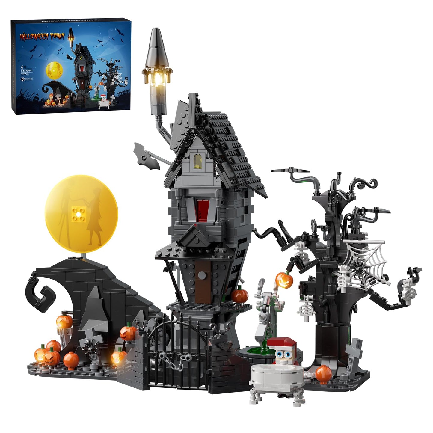 Nightmare Horror Haunted House Building Set, Block Toys Set Compatible with Lego, Creative Christmas Birthday Toy Kit Gift with Light for Movie Fans Adults (957pcs)
