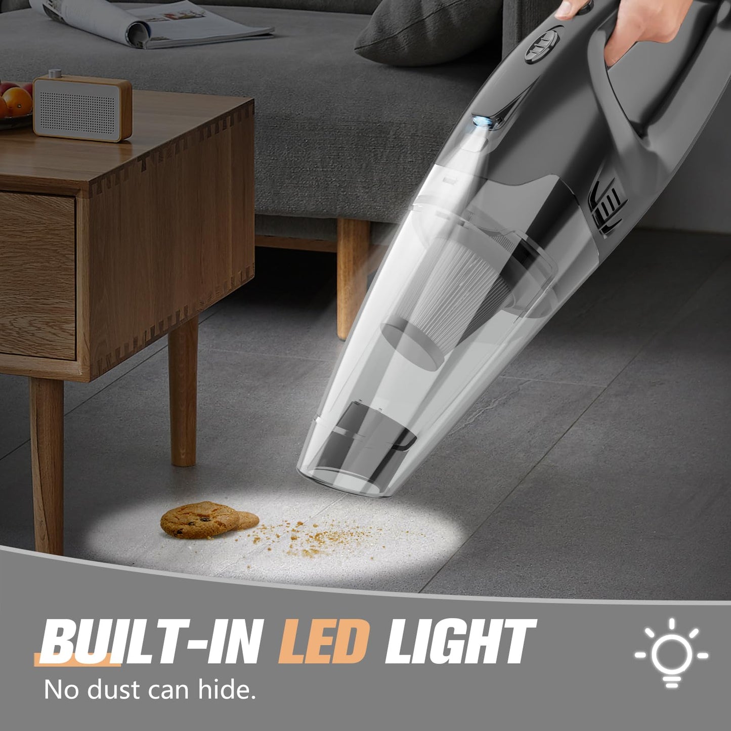 Handheld Vacuum Cordless Rechargeable With Led Light, Car Vacuum Portable Cordless, Hand Vacuum Cleaner Car Seats, Home, Quick C