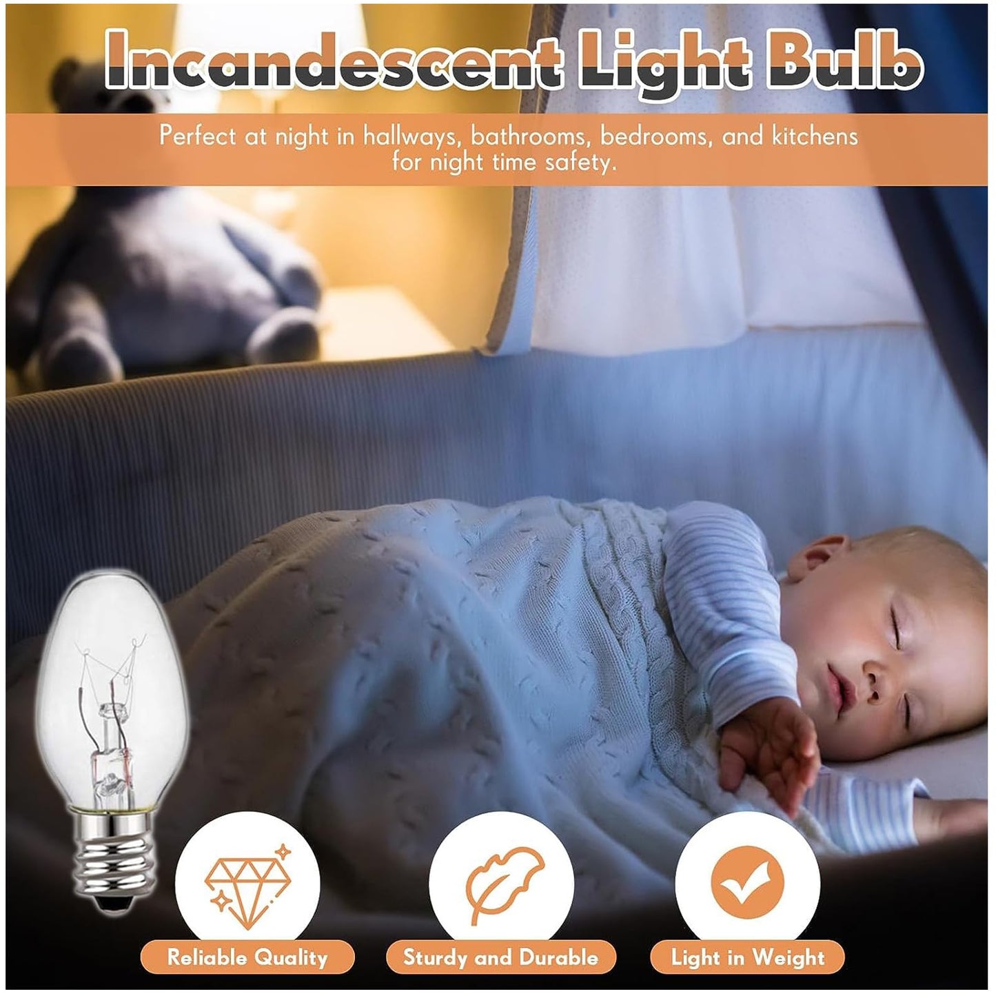 WokHok C7 Night Light Bulb 4 Watt,E12 Candelabra Base,15 Lumens,Small Light Bulb,Night Light Replacement Bulbs,Clear, Soft White - 12 Pack