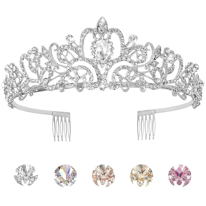 KICOSY Silver Tiara and Crown for Women - Princess Crystal Crown for Girls Birthday - Bride Tiara - Halloween