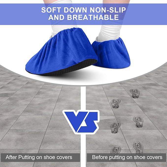 JaGely 11 Pairs Reusable Non Slip Cloth Shoe Covers Washable Thickened Boot Shoe Covers for Indoors and Households (Blue)