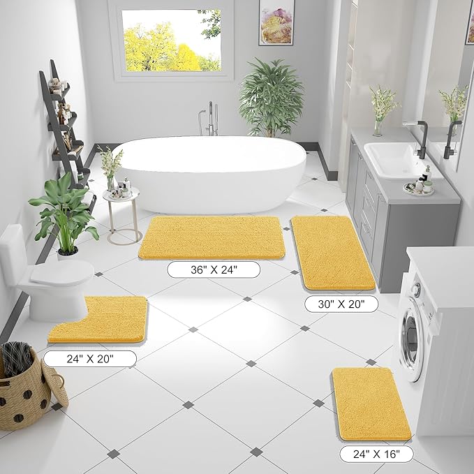 OLANLY Bathroom Rugs 47x20, Extra Soft Absorbent Chenille Bath Rugs, Rubber Backing Quick Dry, Machine Washable Bath Mats for Bathroom Floor, Tub and Shower, Home Decor Accessories, Yellow